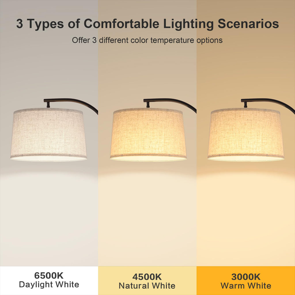 Modern Arc Floor Lamp, Adjustable Height, 3-Color Bulb