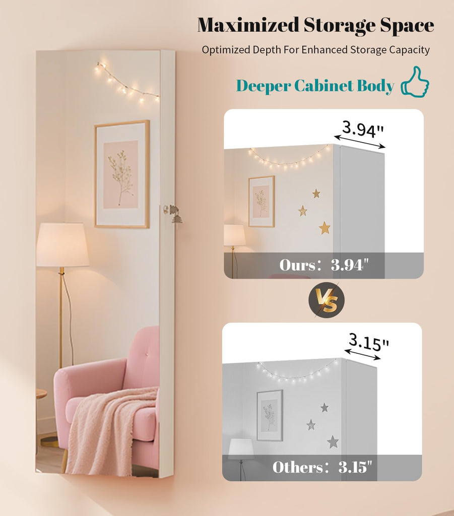 LED Mirror Jewelry Cabinet, Over Door/Wall Mounted Jewelry Organizer