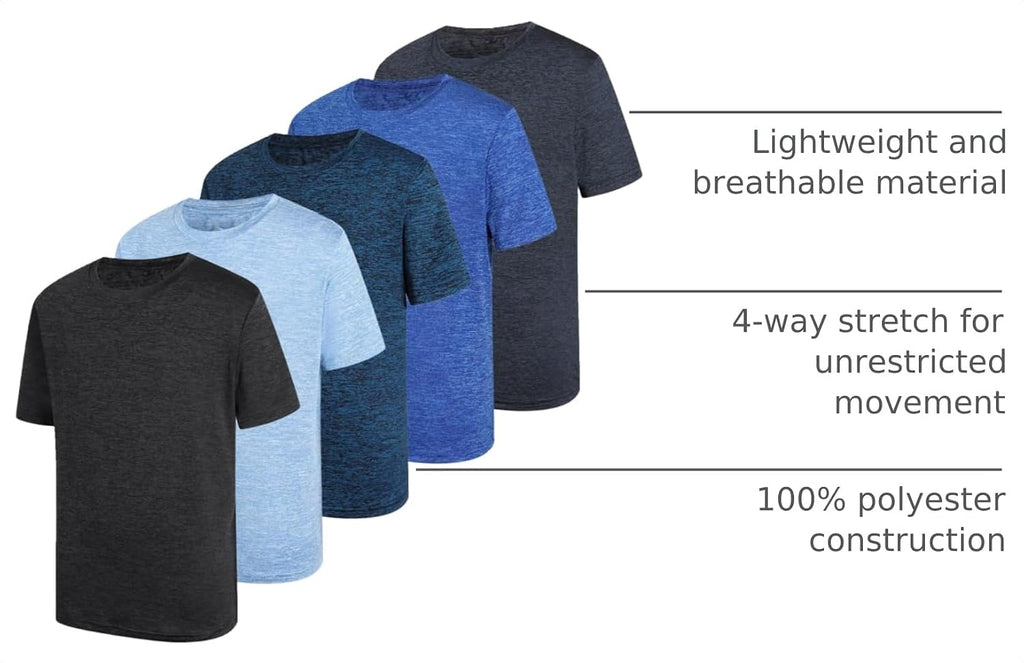5 Pack Kids Athletic T-Shirt Kids Performance Quick Dry Short Sleeve for Girls and Boys