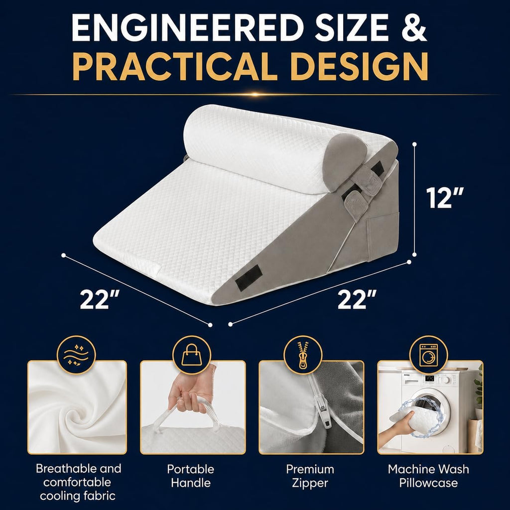 10-in-1 Adjustable Design 3PCS Wedge Pillow for Sleep Apnea, Wedge Pillow for Acid Reflux Relief, Orthopedic