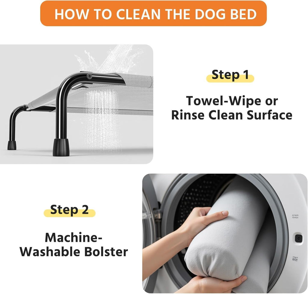 Elevated Dog Bed for Large Dogs with Bolsters, Grey