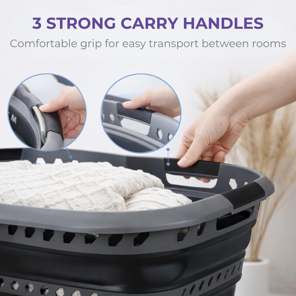360 Collapsible Laundry Basket 40L | Portable | Space Saver Storage | Hold 2 Loads | Store Under the Bed or Closet |