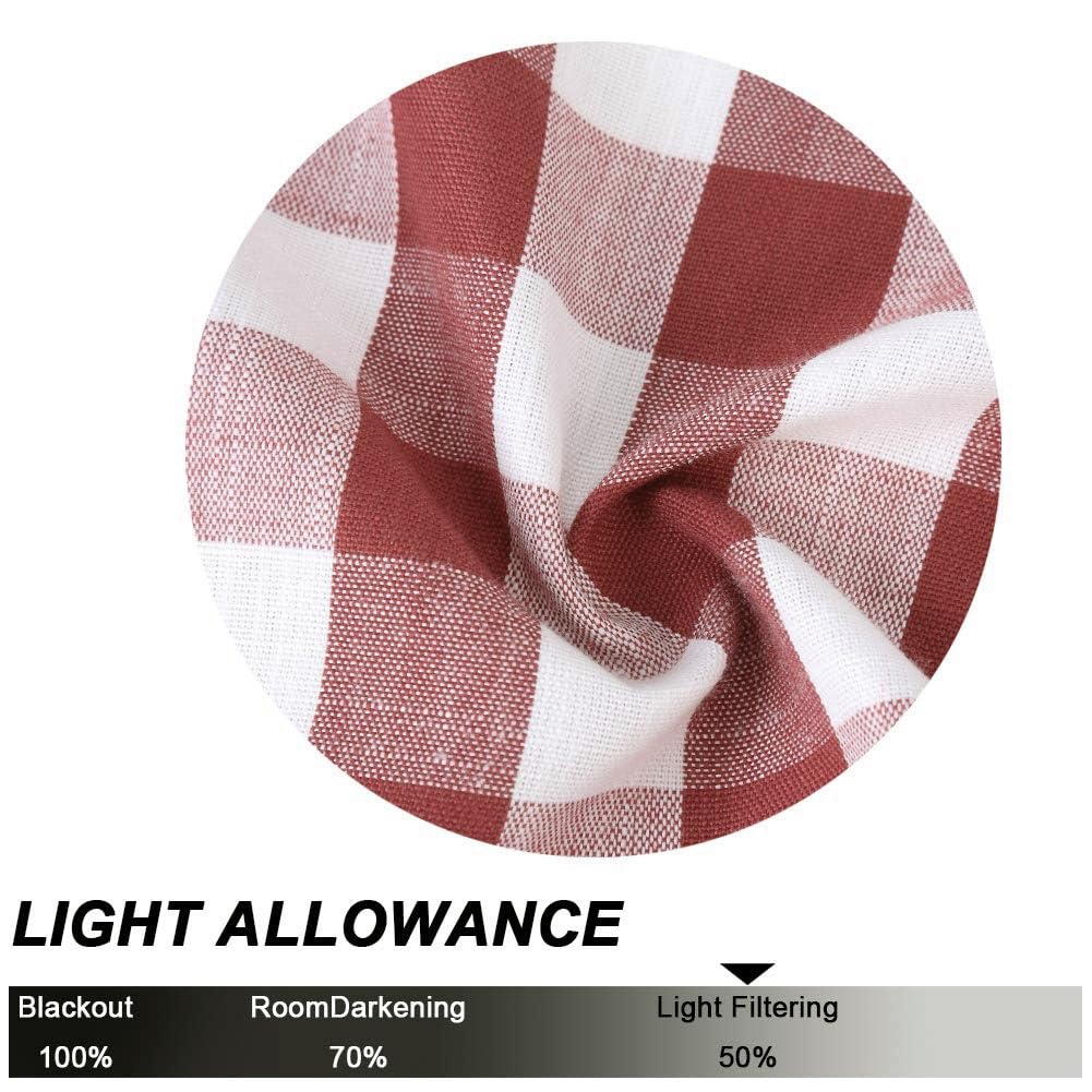 Red and White Buffalo Check Kitchen Curtain Valances for Windows, Burgundy Plaid Gingham Valance Rod Pocket Cafe
