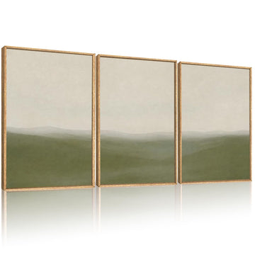 Sage Green Abstract Landscape Framed Canvas Wall Art Set, Watercolor Neutral Minimalist Mountain Wall Decor, Natural