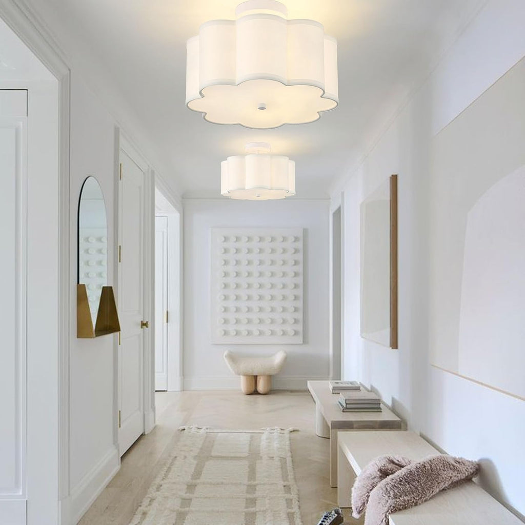 13.3"Semi Flush Mount Ceiling Light Fixture, Light Modern Close to Ceiling Light With Fabric Flower-Shaped Shade