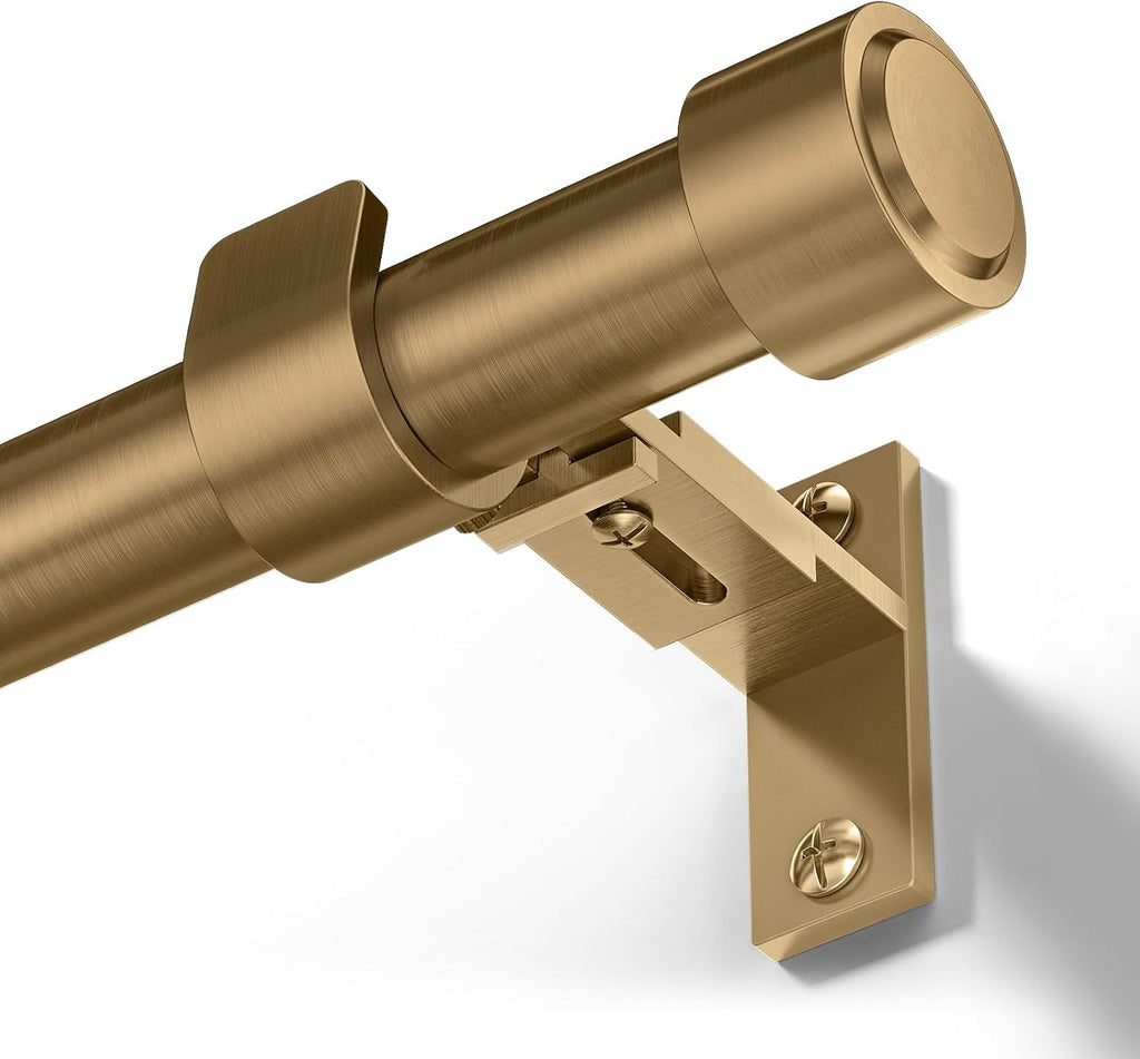Warm Gold Brass Curtain Rod, 1" Diameter Heavy Duty Window Rod with Solid Aluminum Finials