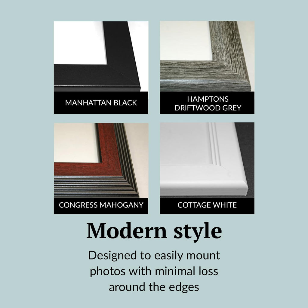 4" x 6" Multiple Opening Picture Frame Collage with 9 holes, Hamptons Driftwood Grey Frame with 10 x 40-inch Black