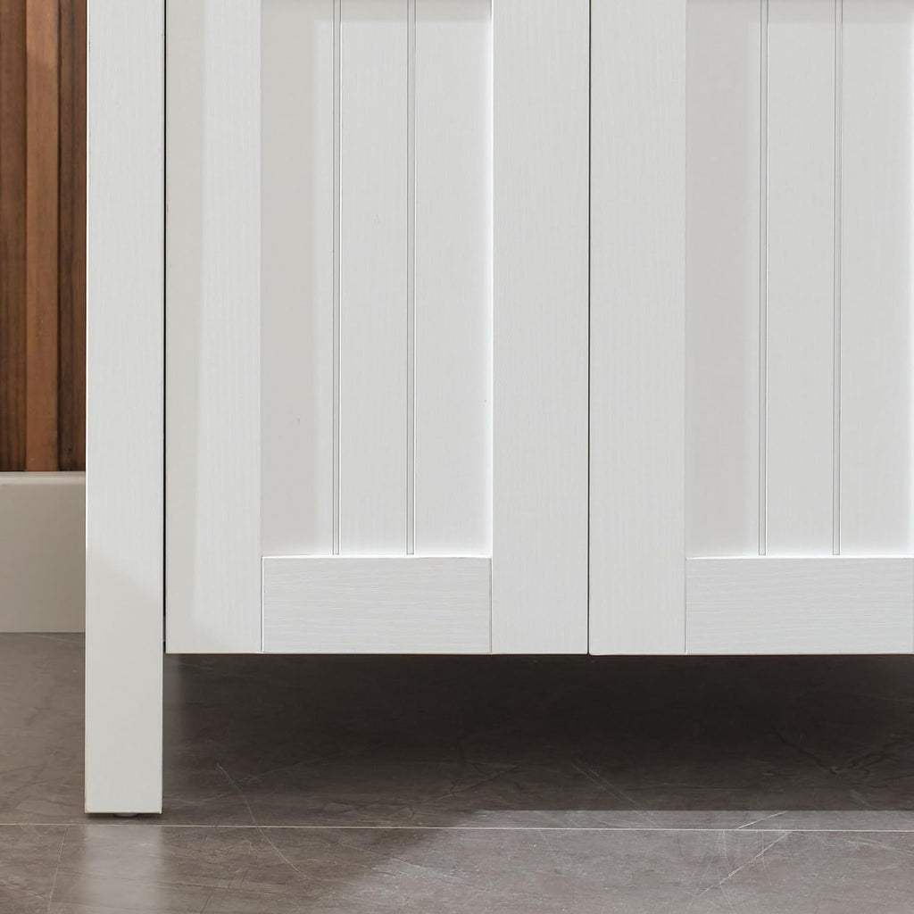 UEV White 24" Bathroom Vanity with Sink Combo,Modern Vanity with Vessel Sink,Stylish Bathroom Vanity Cabinet,Grooved