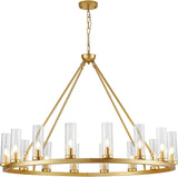 Farmhouse Wagon Wheel Chandelier,D42 16 Light Gold Industrial Rustic Chandelier Lighting, Round Kitchen Island Pendant Light with Clear Glass (42in-16 Lights) A115-B0BGDV63KH