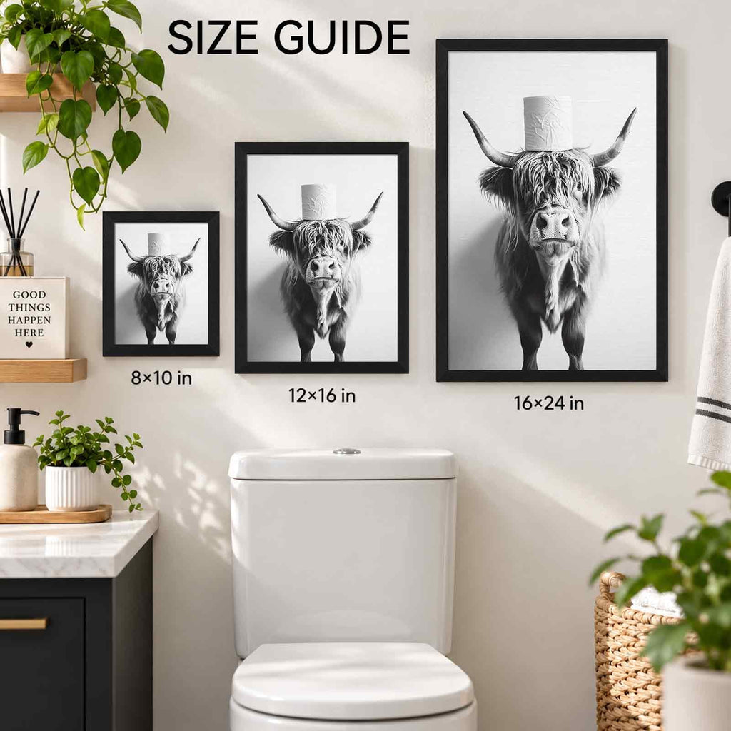 Funny Highland Cow Bathroom Wall Art, Framed Bathroom Pictures Wall Decor