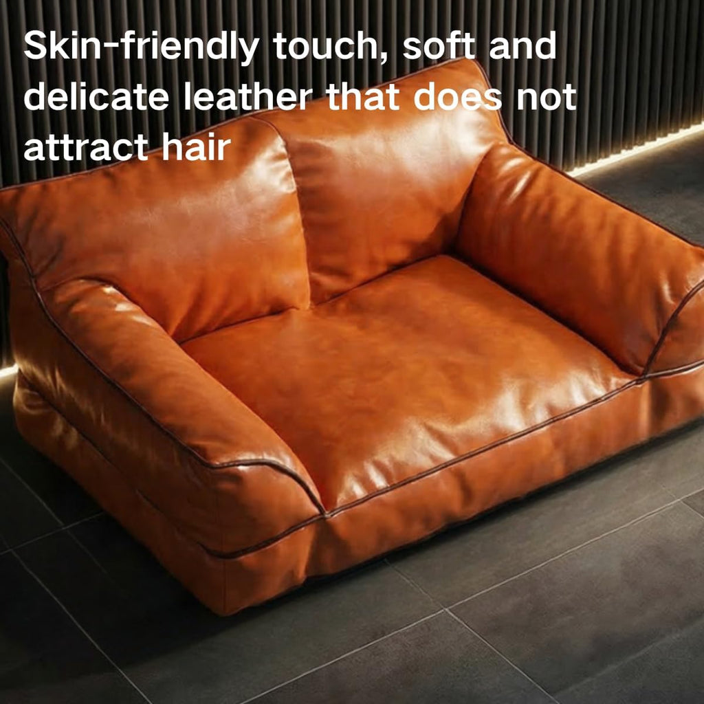 Leather Dog Bed Couch for Small and Medium Dogs Mid Century Modern Elevated Cat Sofa Chair Luxurious Indoor Furniture