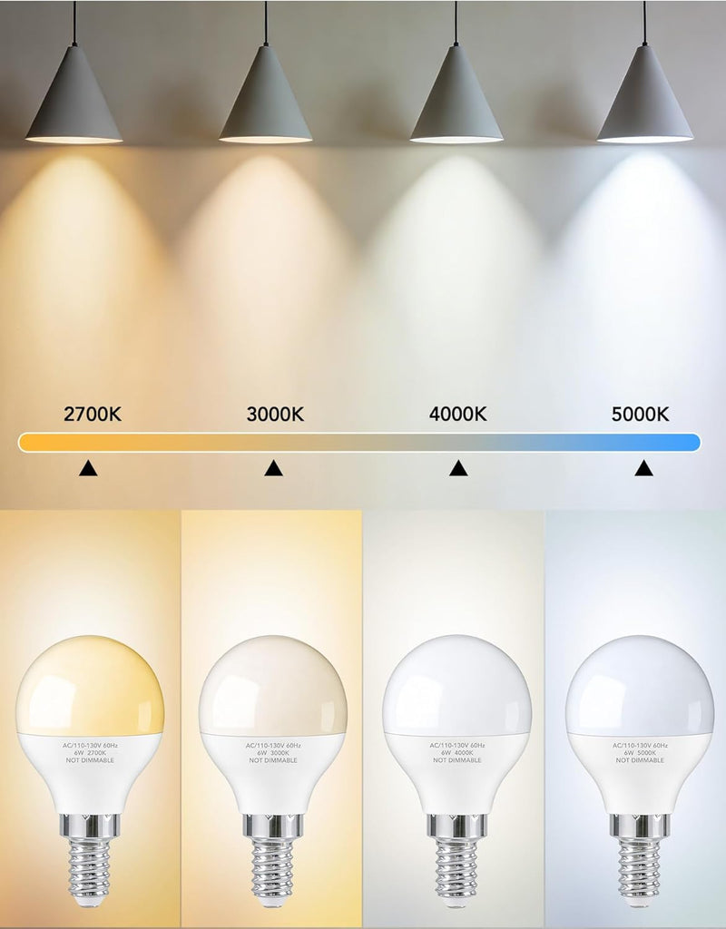 E12 LED Bulbs 60W Equivalent, E12 Small Base Candelabra Ceiling Fan Bulbs 6W 620LM, A15 Globe Bulb 85+ CRI