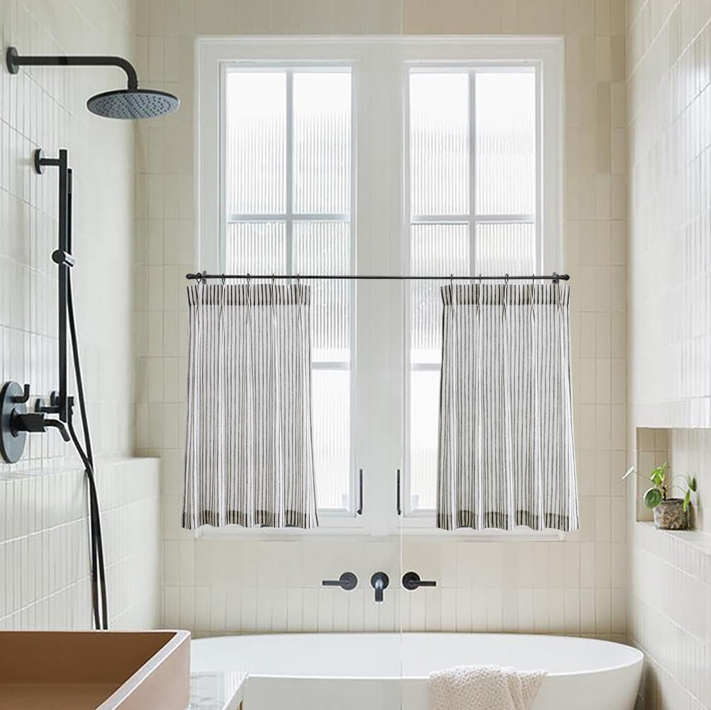 Boho Kitchen Curtains 45 Inch Length, Pinch Pleated Short Curtain for Small Windows, Bathroom Window Curtain with Hooks