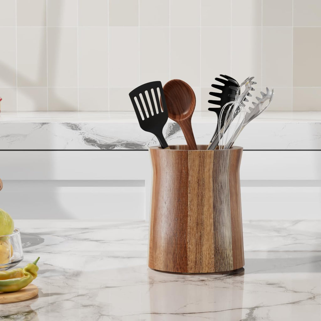 Utensil Holder, Acacia Wood Utensil Holder Counter, 360° Rotating Cooking Utensil Crocks for Countertop, 7.2" Large