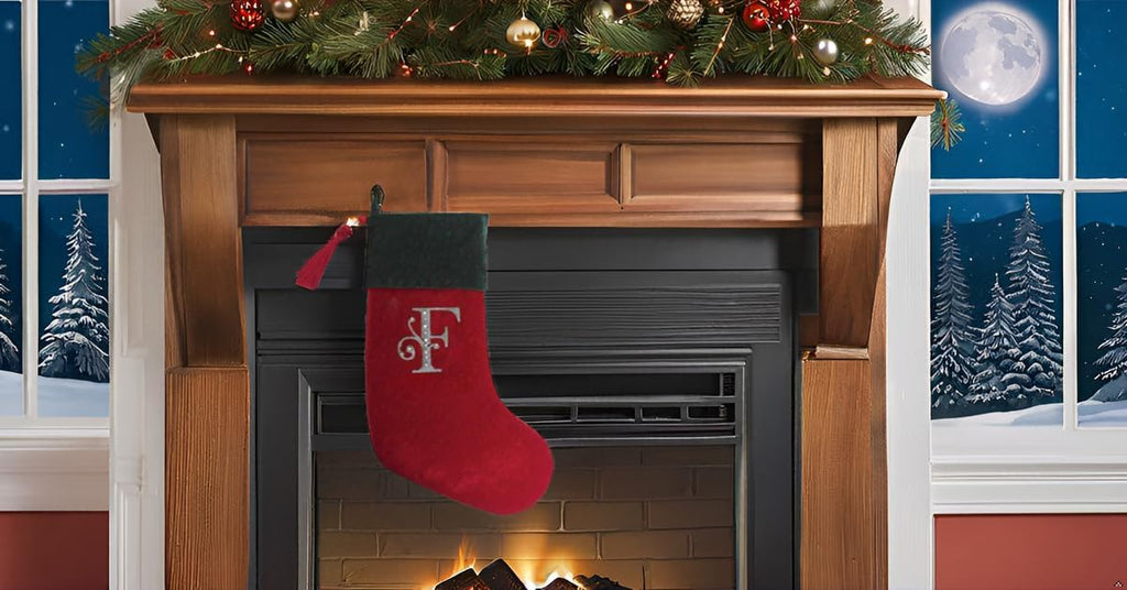 Christmas Stocking Red & Green Velvet with Tassel, Rhinestone Monogram (F)