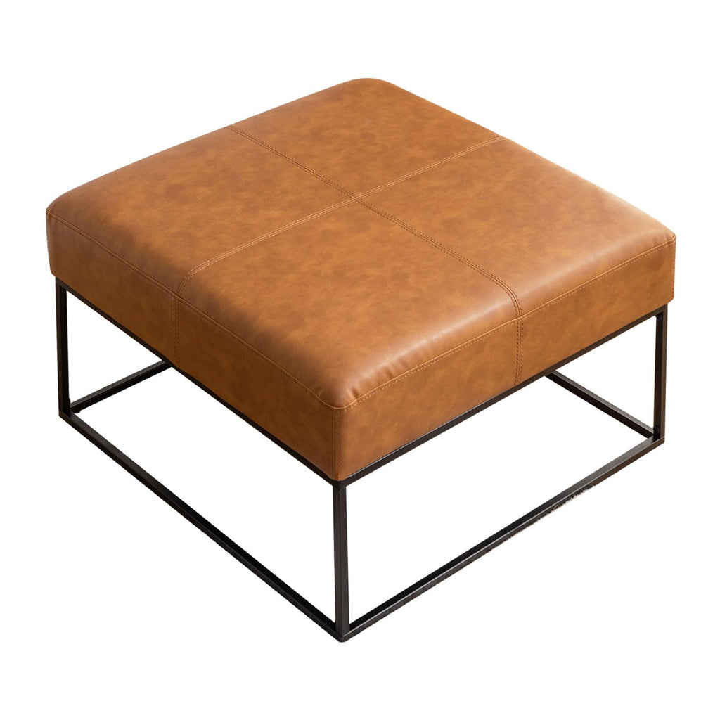 Modern Square Coffee Table, Farmhouse Ottoman, Large Vintage Leather Coffee Tables with Faux Leather Upholstered