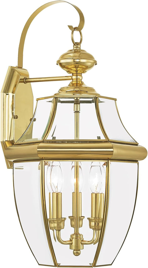 Monterey 3-Light Outdoor Wall Lantern with Clear Beveled Glass, 22.5 Inch - Black