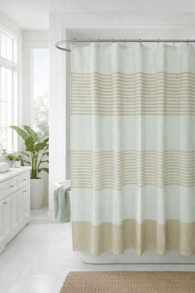 Tan Beige & White Striped Cotton Bathroom