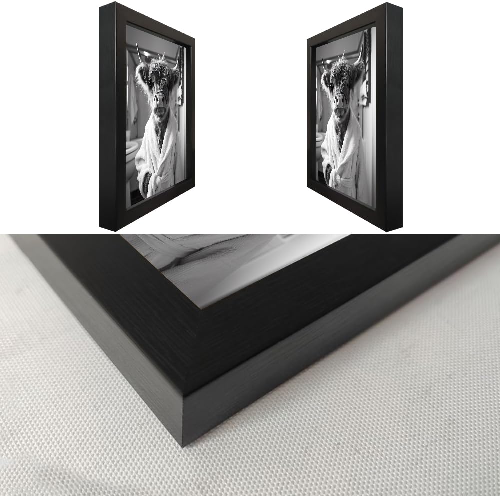 Highland Cow Brushing Teeth Bathroom Wall Decor, Black and White Bathroom Wall Art, Framed Funny Cow Pictures Guest