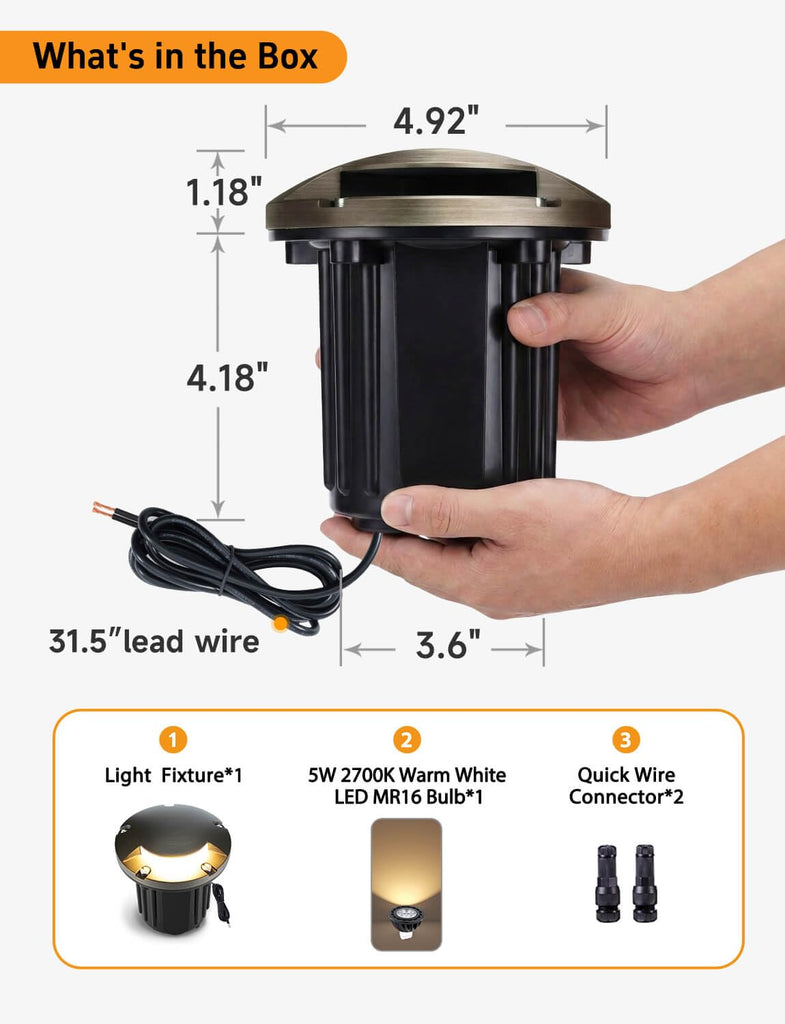 In Ground Well Light - Brass 12V Ip65 Waterproof Outdoor Landscape Lighting, Low Voltage LED In-Grade Turret Top