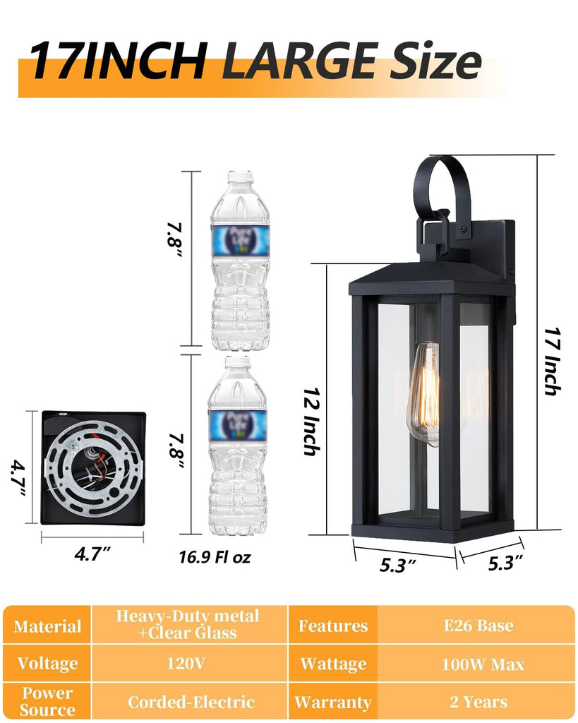 17" Large Outdoor Wall Lights 2-Pack, Matte Black