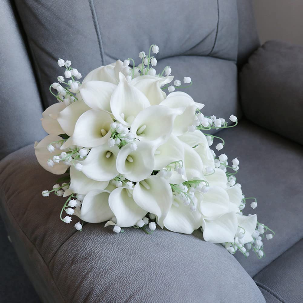 Wedding Bouquets for Bride, 10 Inch White Artificial Calla Lily