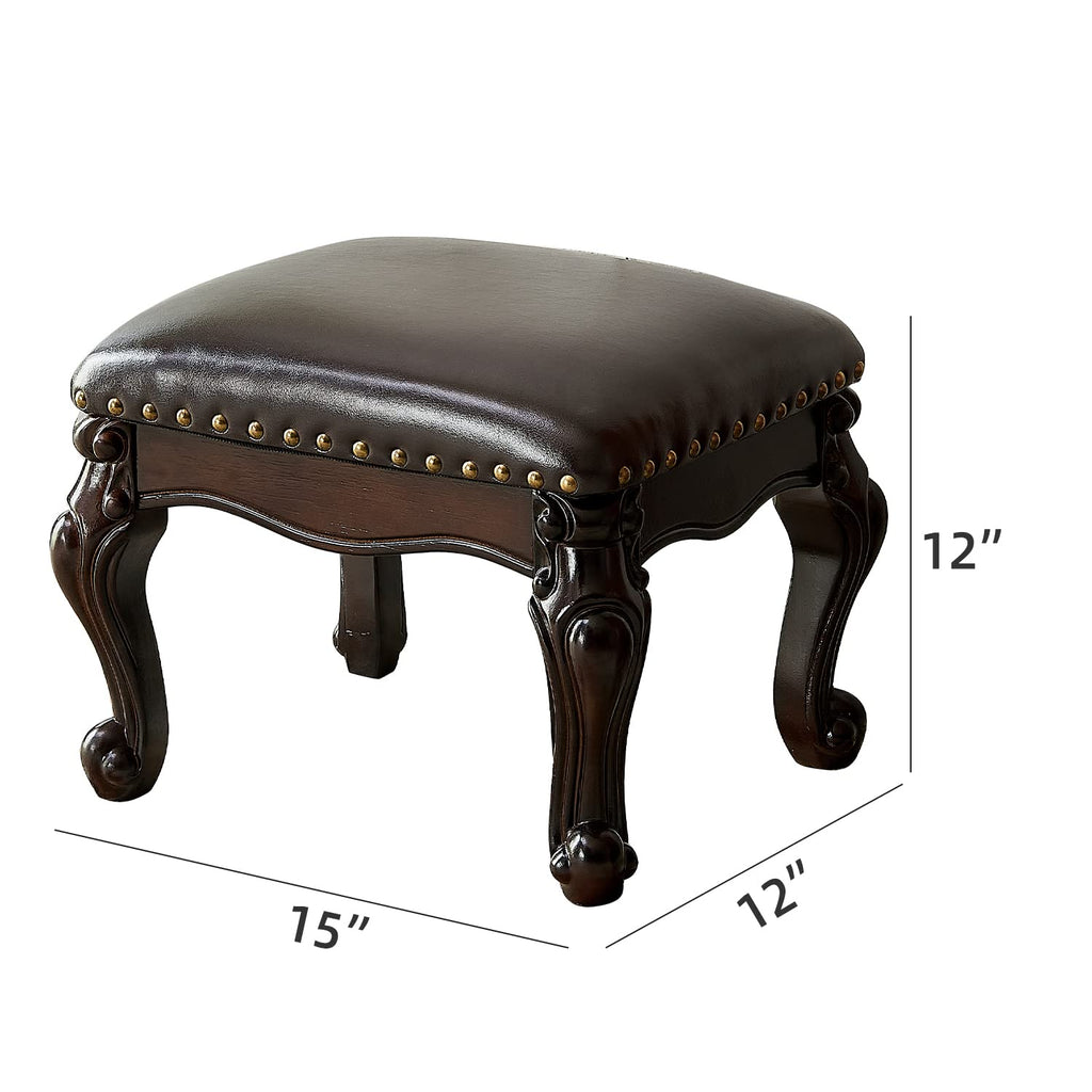 Foot Stool Microfiber Leather Ottoman Wooden Shoe Stool Small Sofa Stool Footrest Stool Bedroom (Black-Brown)