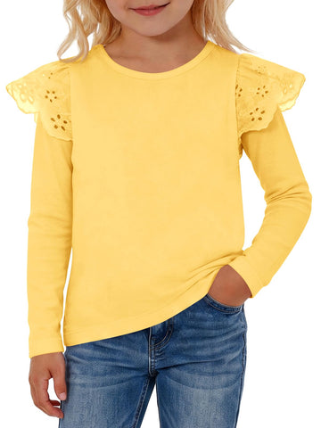 Toddler Baby Girl Ruffle Long Sleeve Shirts Cute Crew Neck Tops