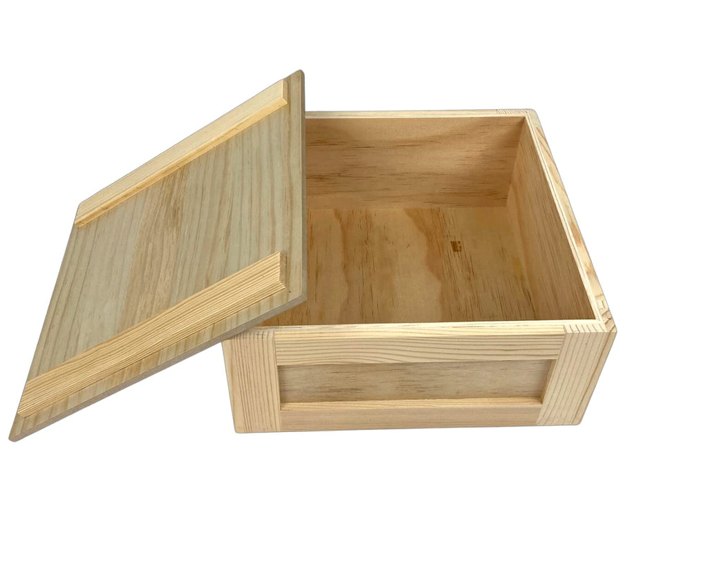Large Wooden Box with Drop Lid | Rustic Keepsake Storage Crate (10.6" x 10.6" x 4.6")