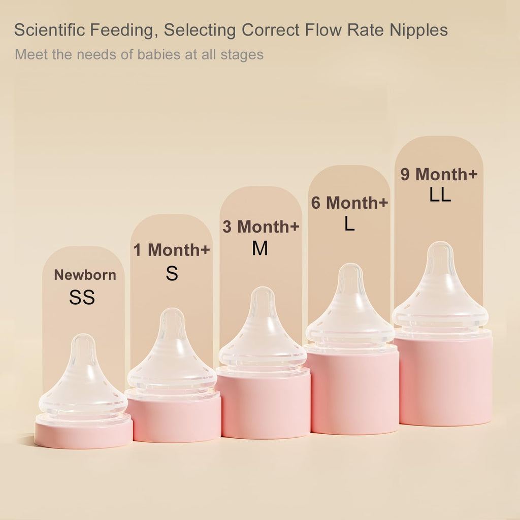 Natural Glass Baby Bottle Newborn Set, 3 oz and 5 oz with Extra Slow Flow & Slow Flow Nipple, Anti Colic, 0-3 Months