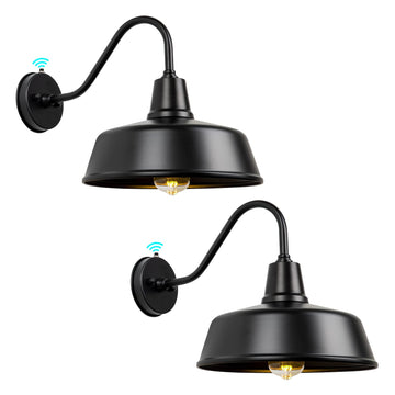 12.6" Gooseneck Barn Light, Dusk to Dawn Black Outdoor Wall Sconce