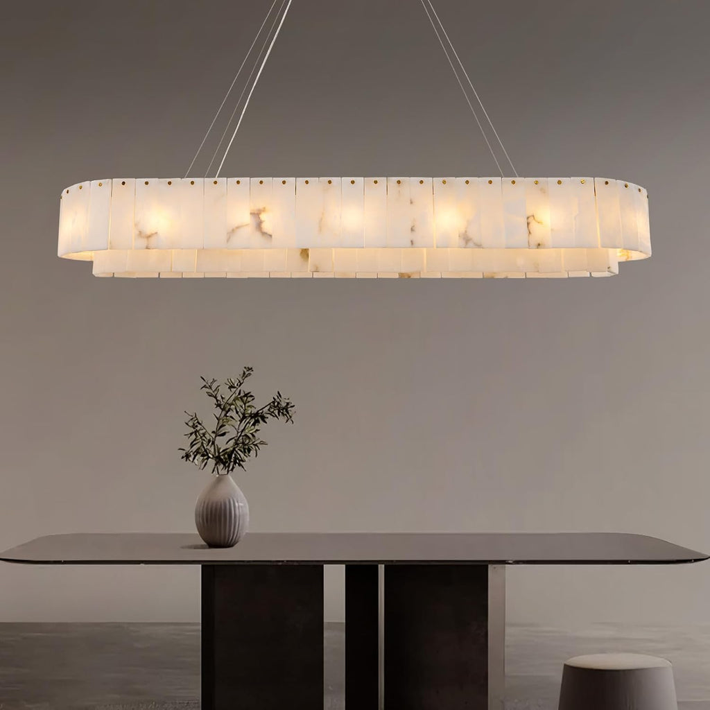 Alabaster Rectangular Chandelier for Dining Room, L54in Gold Large Chandeliers, Marble Modern Pendant Light Fixture for Living Room, Bedroom,Dining Table,Kitchen Island A125-B0DPFPYMFX
