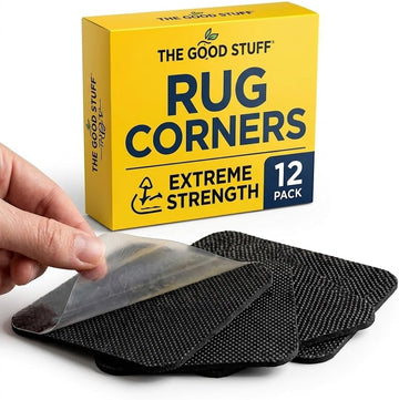 Rug Gripper for Hardwood Floors - 12 Pack Square Anti Slip Rug Corner Grippers for Area Rugs - Washable & Reusable - Set of 12