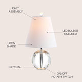 16" Clear Crystal Ball LED Table Lamp, White Modern Bedside Lamp, with White Linen Empire Shade