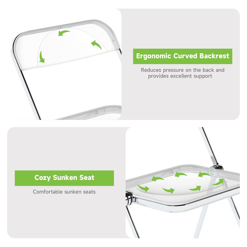 Acrylic Folding Chairs, Foldable & Stackable Clear Chairs with Metal Chrome Frame, Indoor and Outdoor, Party &