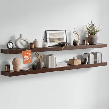 60 Inch Floating Shelves, High-End Solid Pine Wood, Set of 2