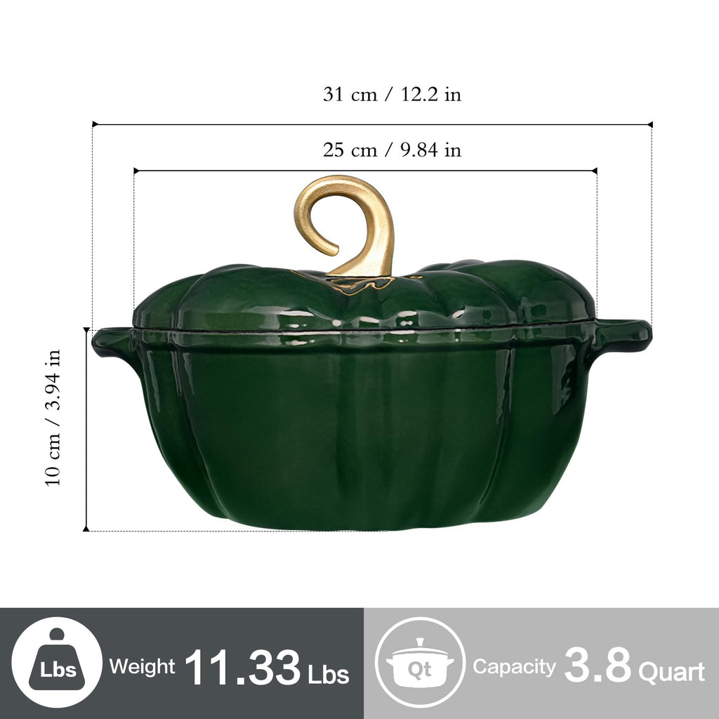 Pumpkin Dutch Oven Pot with Lid 3.8 Qt, Enameled Cast Iron, Halloween Decor