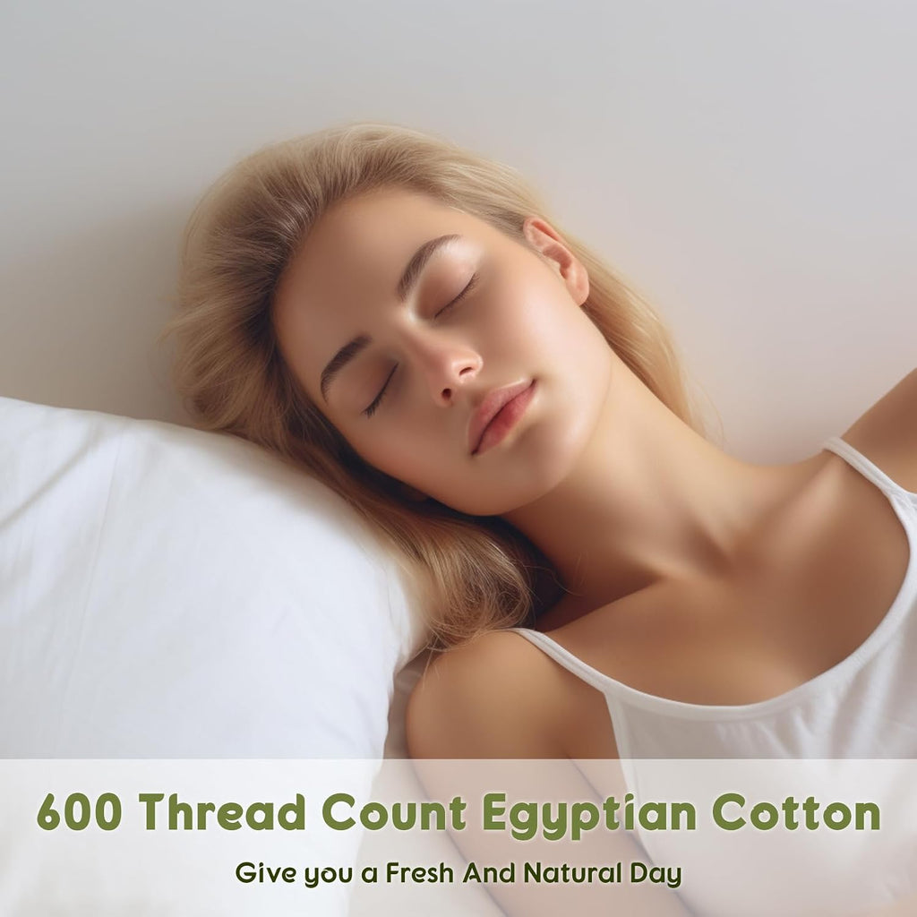 100% Egyptian Cotton Sheets Queen - 600 Thread Count Sheets, Ultra Soft Breathable Sheet Sets, Hotel Quality Sateen