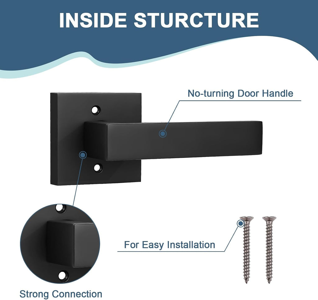 4 Pack Interior Black Door Handles Dummy Door Knobs No-Functioning Lever Door Handle, French Door/Closet Left/Right