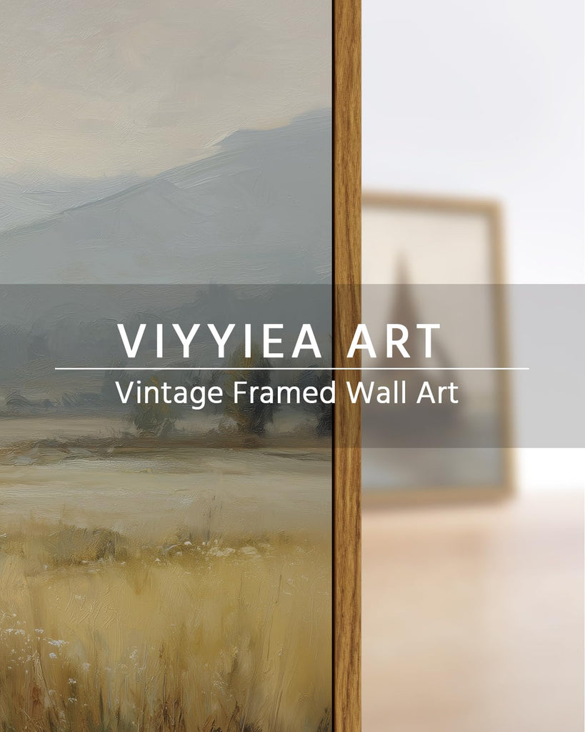 Large Vintage Landscape Canvas Wall Art, Neutral Landscape Wall Art, 24x36 Inch Framed Canvas, Misty Mountain Meadow