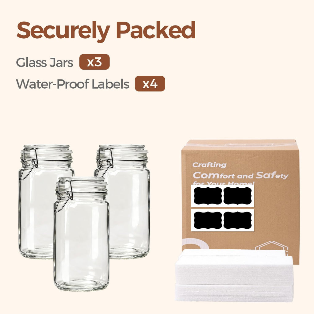 Glass Pantry Jars with Airtight Lids 34 oz 3 Pack Coffee Canisters