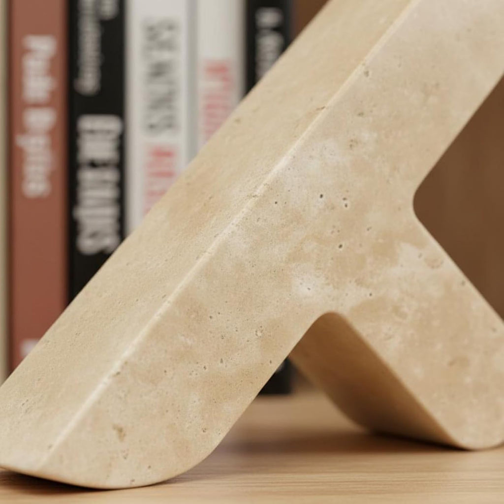 Stone Bookend Travertine Herringbone Minimalist with Sculptural Form Holds Books Blends with Contemporary Decor