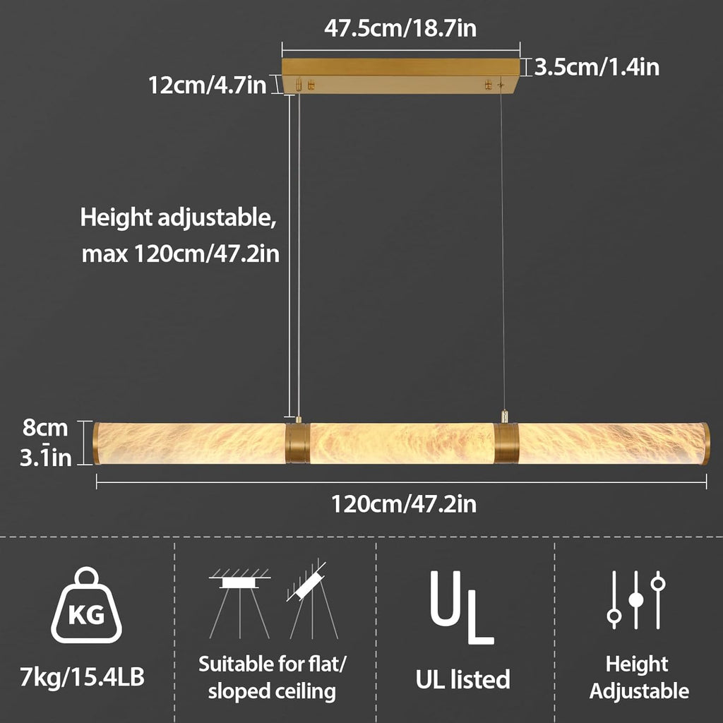 Cylinder Alabaster Chandelier, L47 Gold Mrable Chandeliers for Dining Room, Modern Linear Chandelier Over Table, Brass LED Chandeliers for Kitchen Island A125-B0F6LV9772