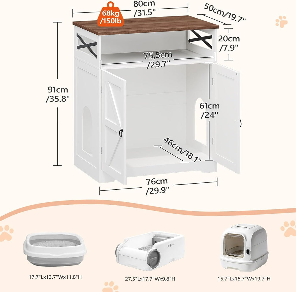 Litter Box Enclosure, Tall Cat Litter Box Furniture with Storage