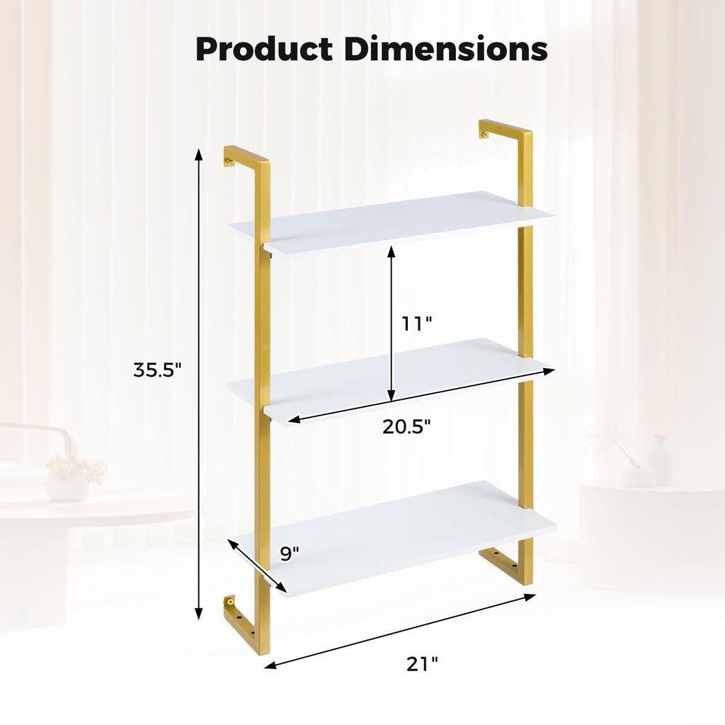 3-Tier Floating Shelves Set of 2, Industrial Wall-Mounted Bookshelf