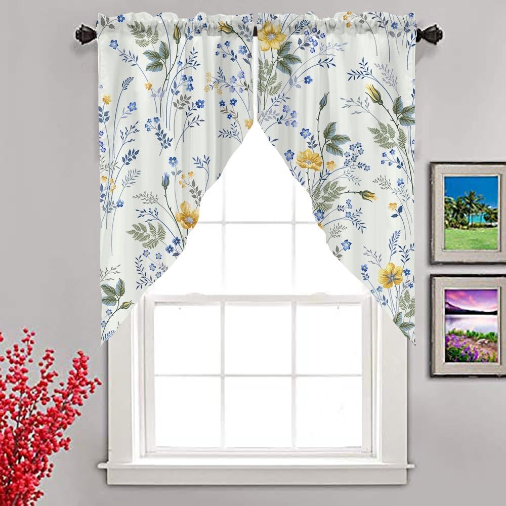 Swag Valances Curtains Floral Leaves Rod Pocket Window Curtains Decor - 2 Panels 29x36 Inches