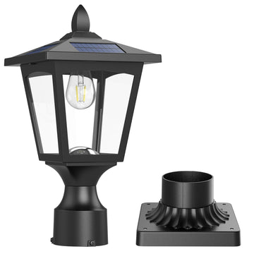 Solar Post Lights, 6000K Dusk to Dawn Solar Lamp Post Light with Pier Mount Base, Solar Post Lights Outdoor
