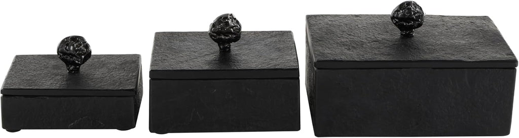 Marble Decorative Box Decorative Keepsake Boxes with Textured Aluminum Knobs Storage Boxes 9", 7", 6"W - Set of 3