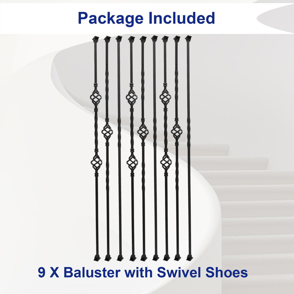 9-Pack Iron Balusters Hollow Decorative Wrought Iron Stair Spindles
