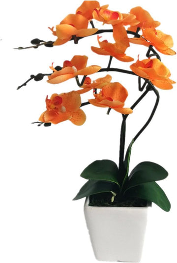 15" Silk Phalaenopsis Orchid in Square Pot, Orange Flower Plant Arrangement